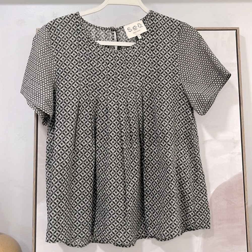 SEA New York Silk-Cotton Short Sleeve Top, Size 6